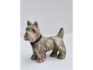 Vintage Scottie Dog Figurine Ceramic Statue Hand-Painted Gray 2.5" Tall